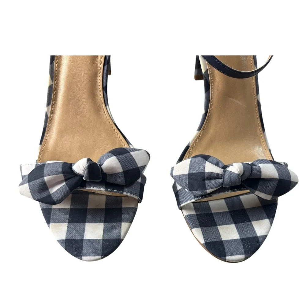 Michael Kors Pippa Sandals Women 9M Admiral Blue White Gingham Bow Stiletto Heel